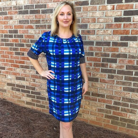 Max Mara Weekend Blue Green Abstract Plaid Sheath MIDI Dress Wm’s Sz 4 - Picture 1 of 9